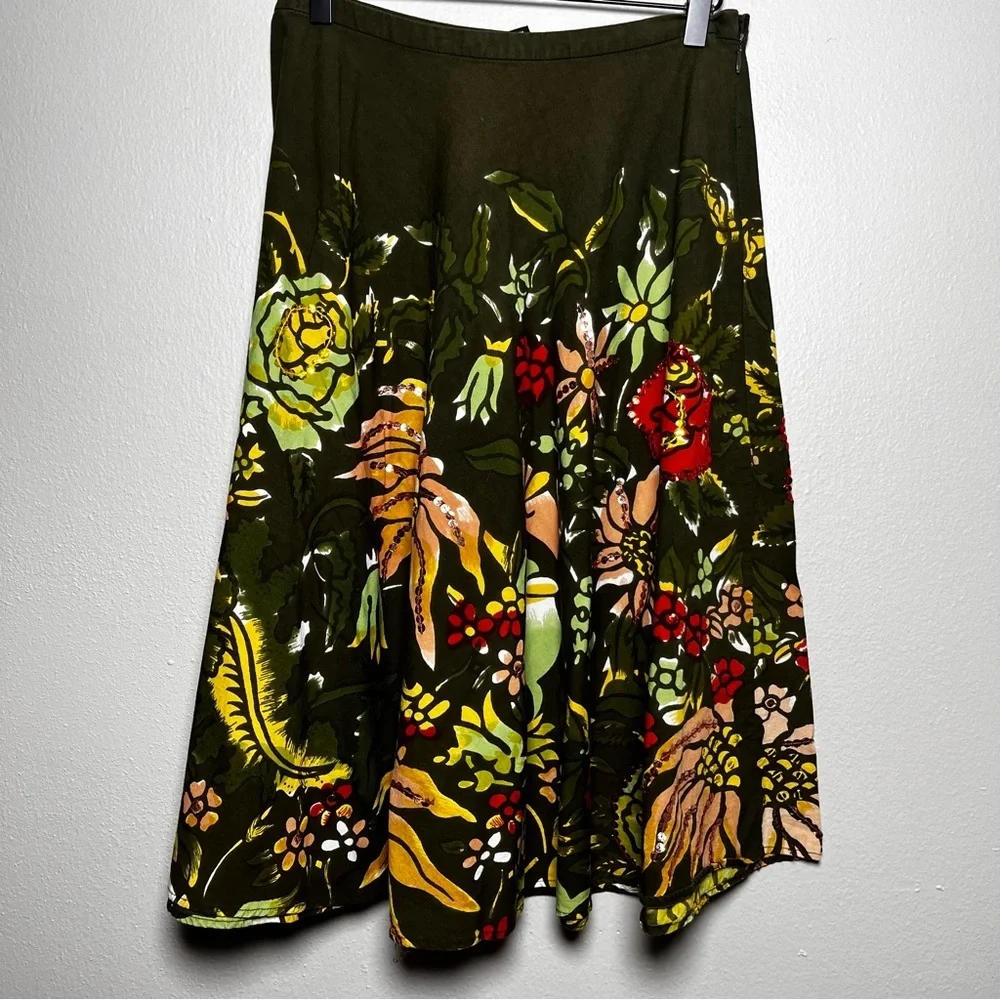 VTG Women Mossimo Fairy Skirt 4 Green Floral Watercolor Sequins Whimsical Dainty - Picture 6 of 8